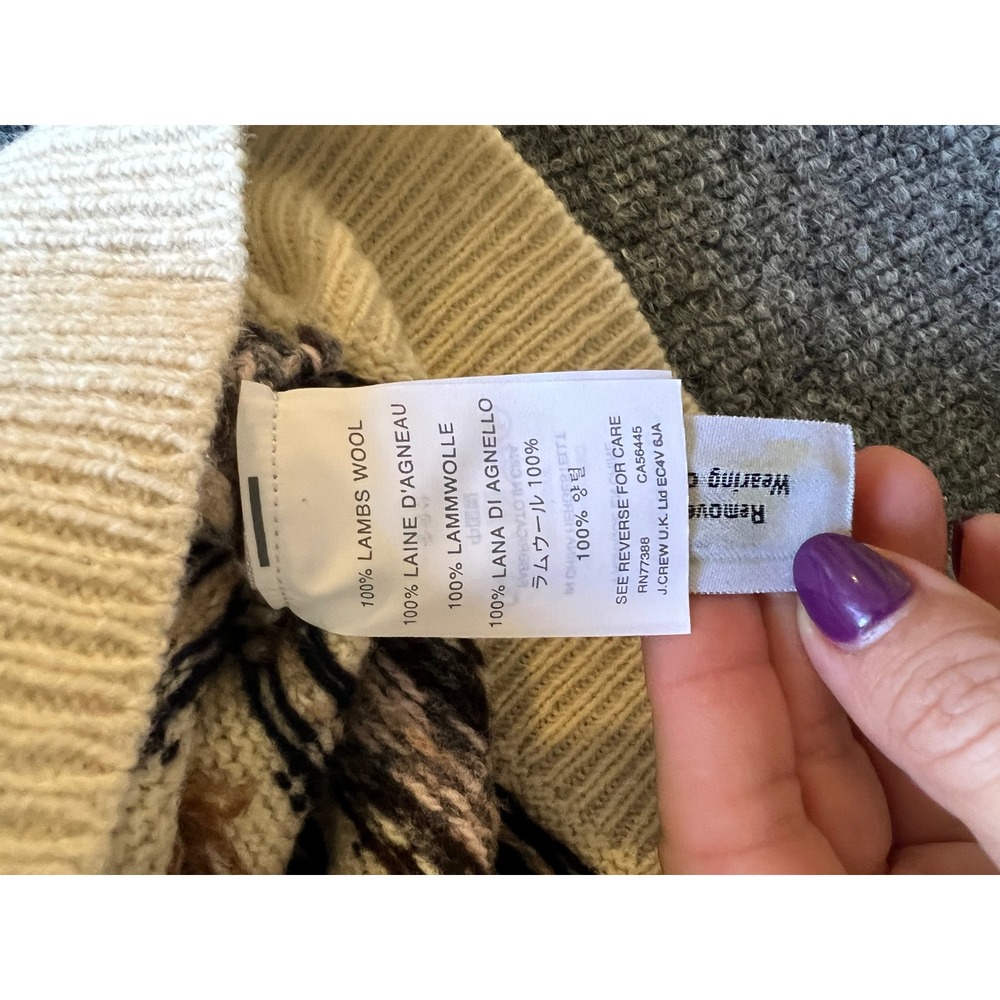 J.Crew Womens‎ Fair Isle Lambswool Crewneck Sweater Cream Brown Black Size M - Picture 4 of 7